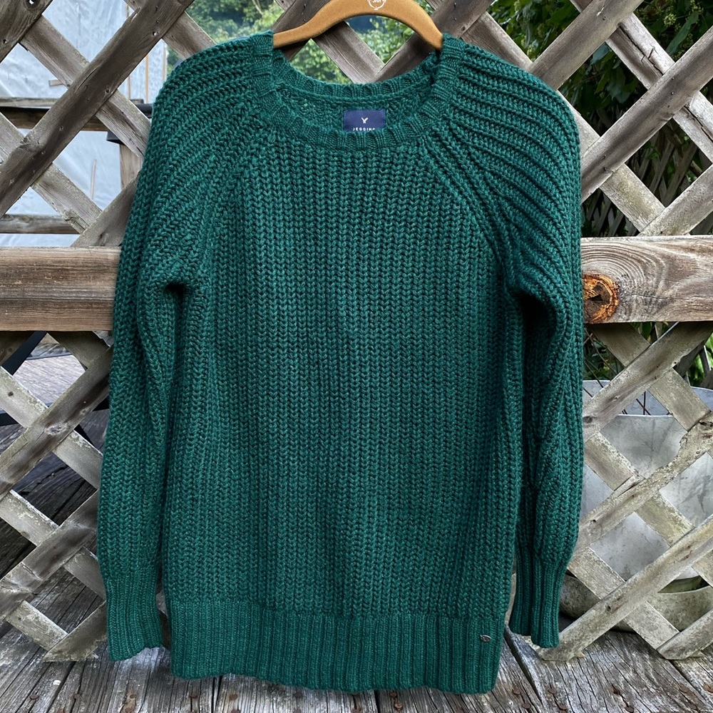 AE green chunky knit jegging sweater